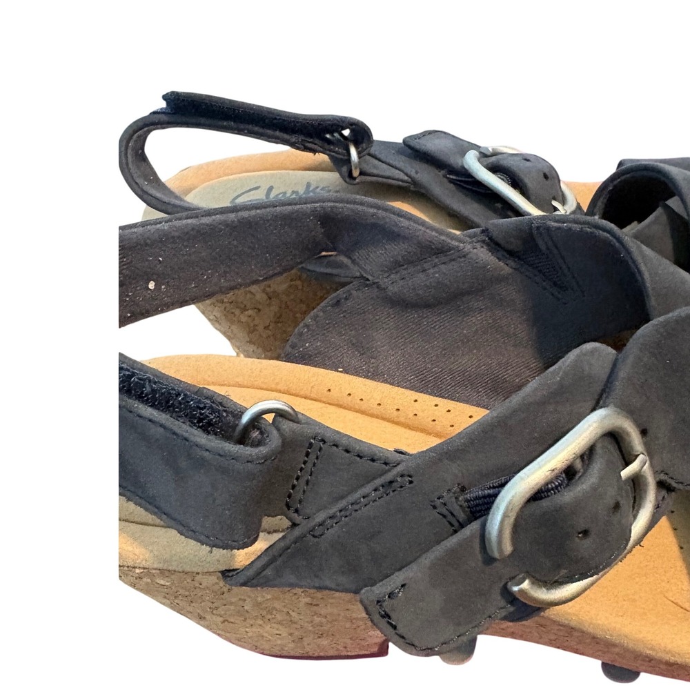 Clarks Giselle Dove Wedge Sandals Navy Nubuck Women's Size 9.5W Comfort Cork - Picture 6 of 7
